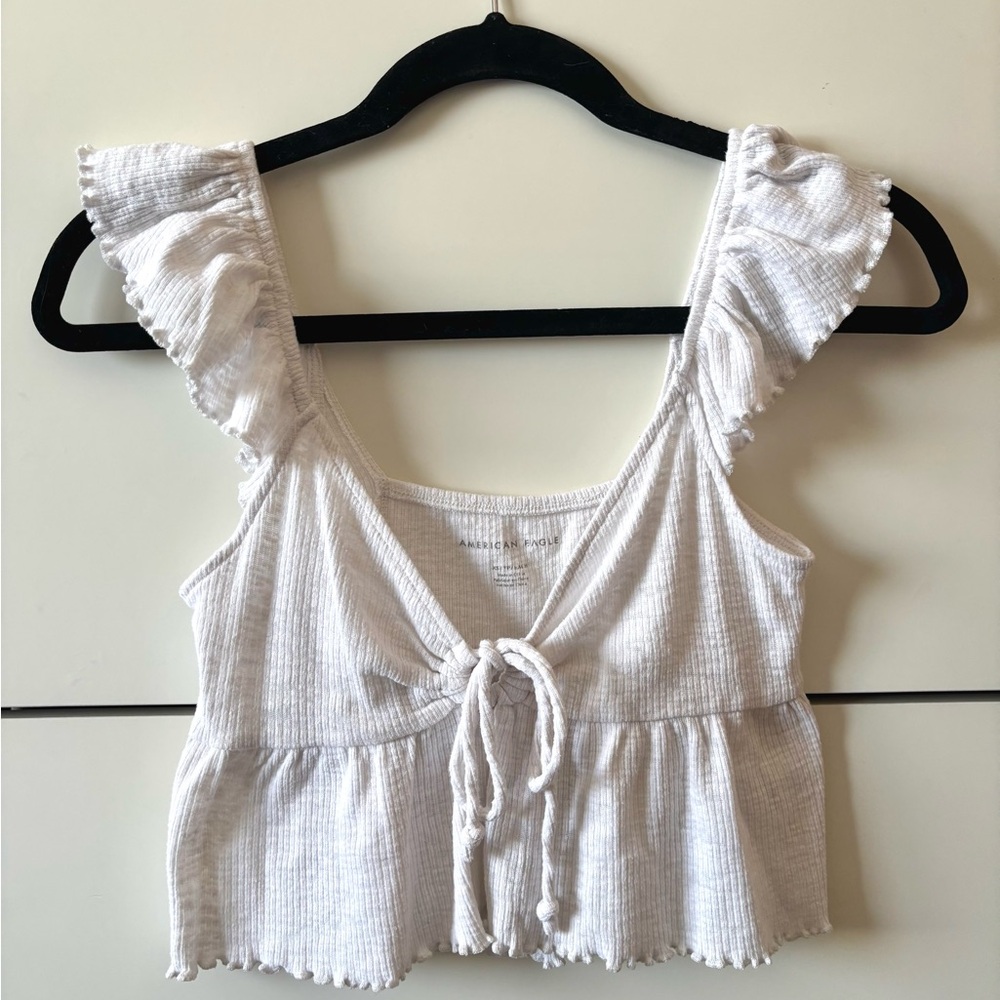 American Eagle White Tie-Front Crop Top